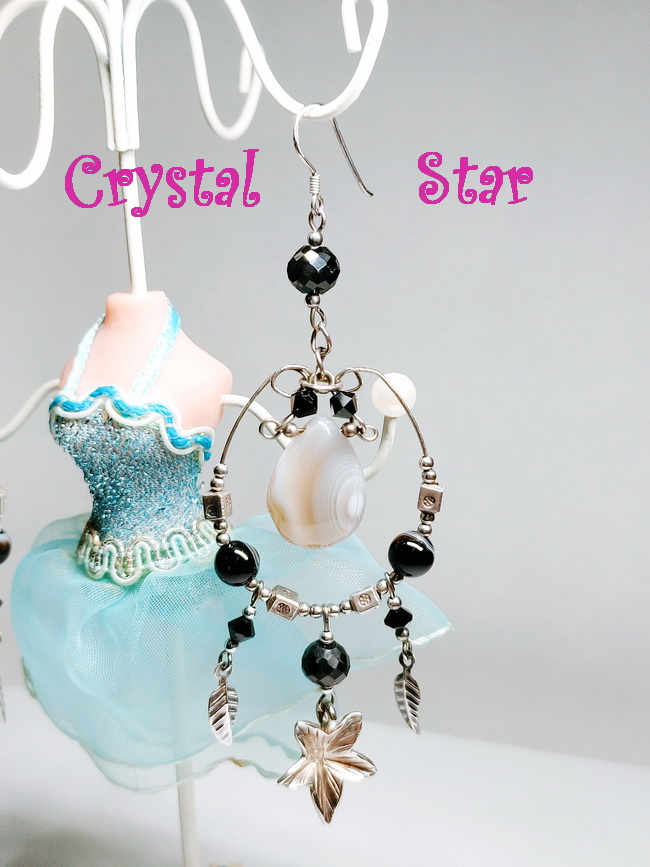 ต่างหูเงินแท้ ร้อยกับนิลเมืองกาญจน์ อาเกต และคริสตัล