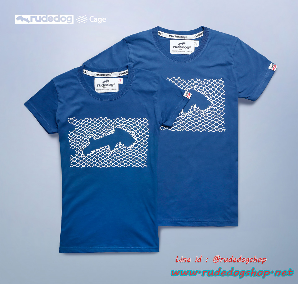 เสื้อยืดผู้หญิงคอกรมแขนสั้น rudedog รุ่น Cage "เคช" สีฟ้าดีฟซี