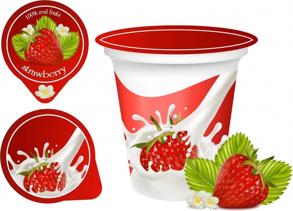 ฉลากอาหาร ของกิน สไตล์การออกแบบดีไซน์แบบใช้สีสันที่สดุดตา ฉลากไว้ใช้แปะกับแพคเกจโยเกิร์ตรสสตอเบอร์รี่ // ตัวอย่างดีไซน์ สติ๊กเกอร์ฉลาก Chill Shop Package สำเนา