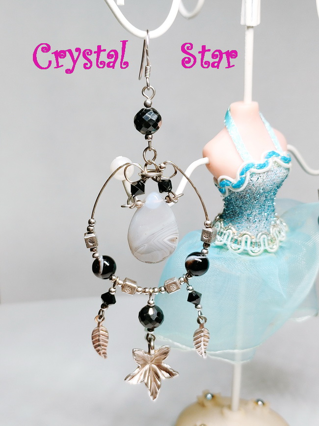 ต่างหูเงินแท้ ร้อยกับนิลเมืองกาญจน์ อาเกต และคริสตัล