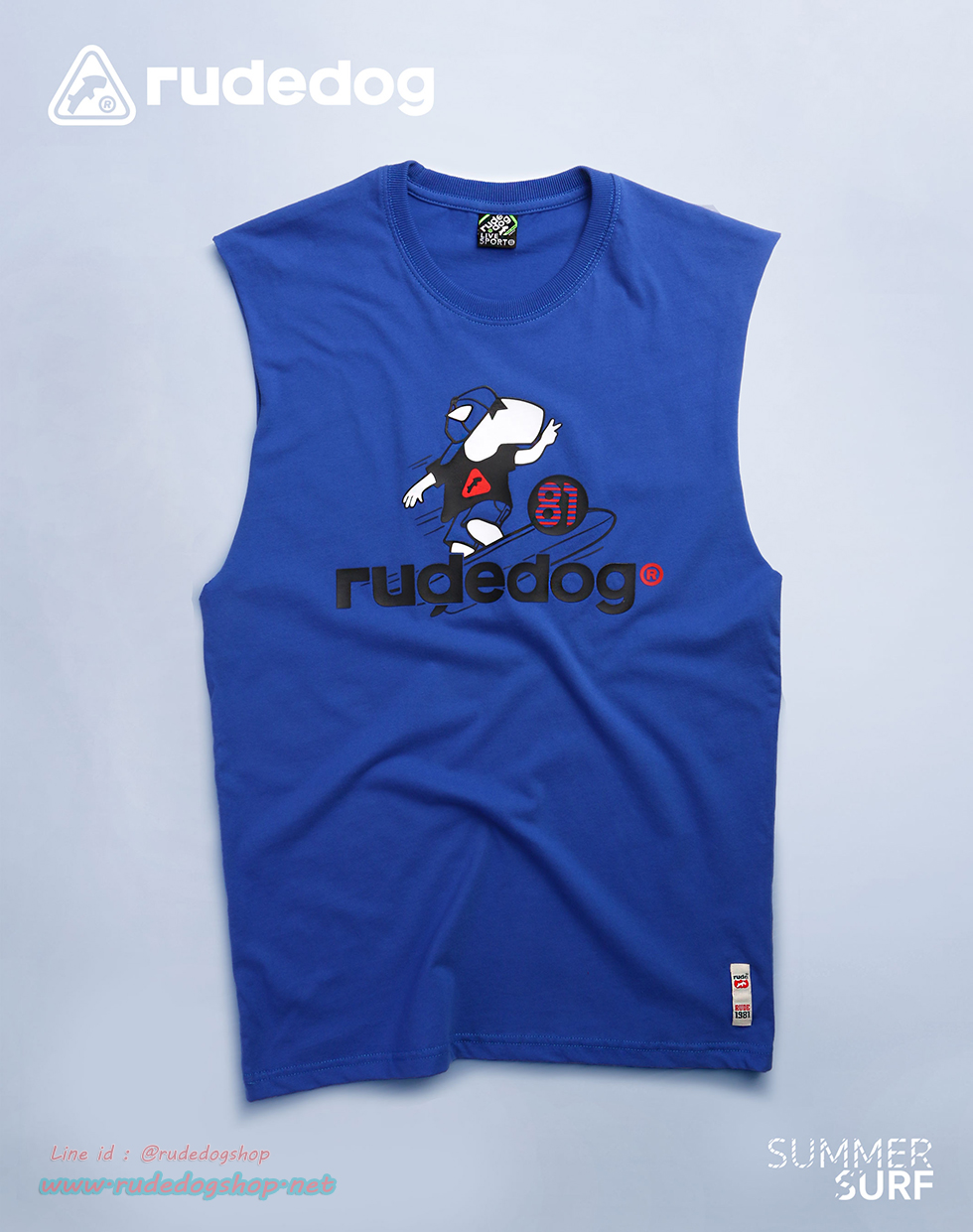 เสื้อยืดแขนกุด rudedog รุ่น Summer Surf (ซัมเมอร์ เซิร์ฟ) สีฟ้า-โอเชียน