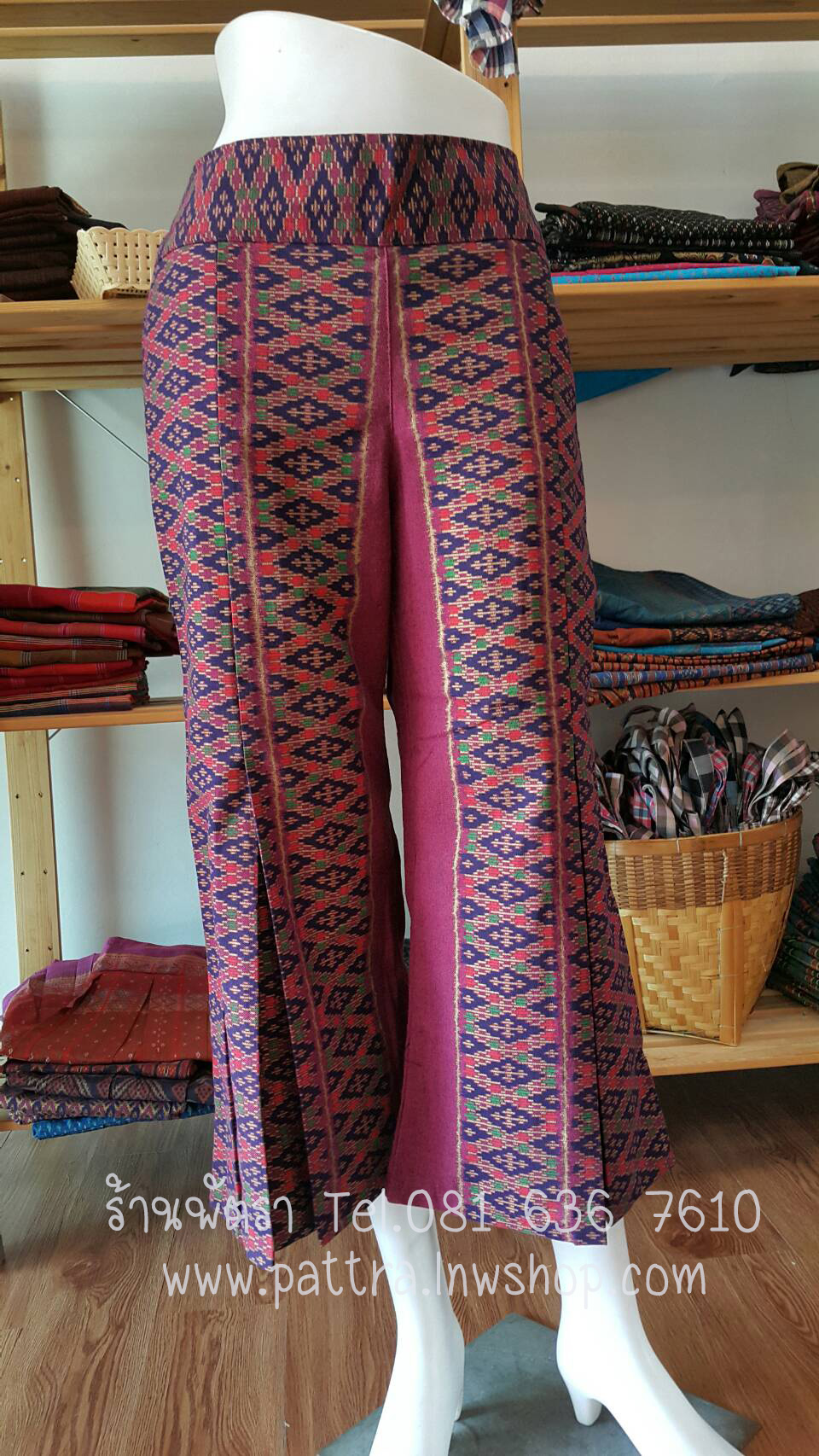 กางเกงผ้าฝ้ายผ้าพื้นเมือง5ส่วน