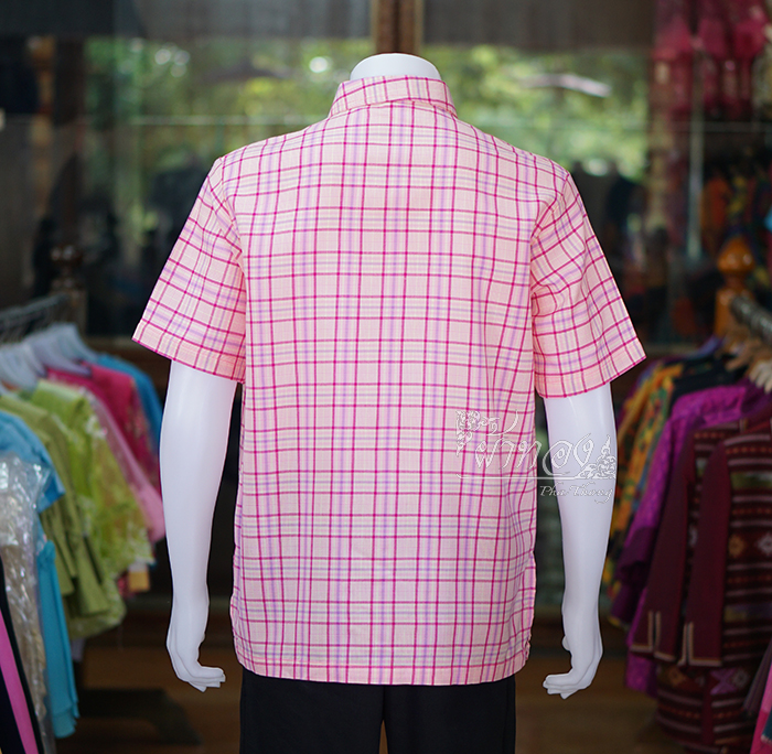 เสื้อเชิ้ตผ้าทอลายสก็อต ไม่อัดผ้ากาว สีชมพู ไซส์ S