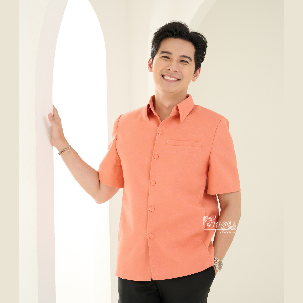 เสื้อผ้าฝ้ายแพรเงิน สีส้ม ไซส์ XL