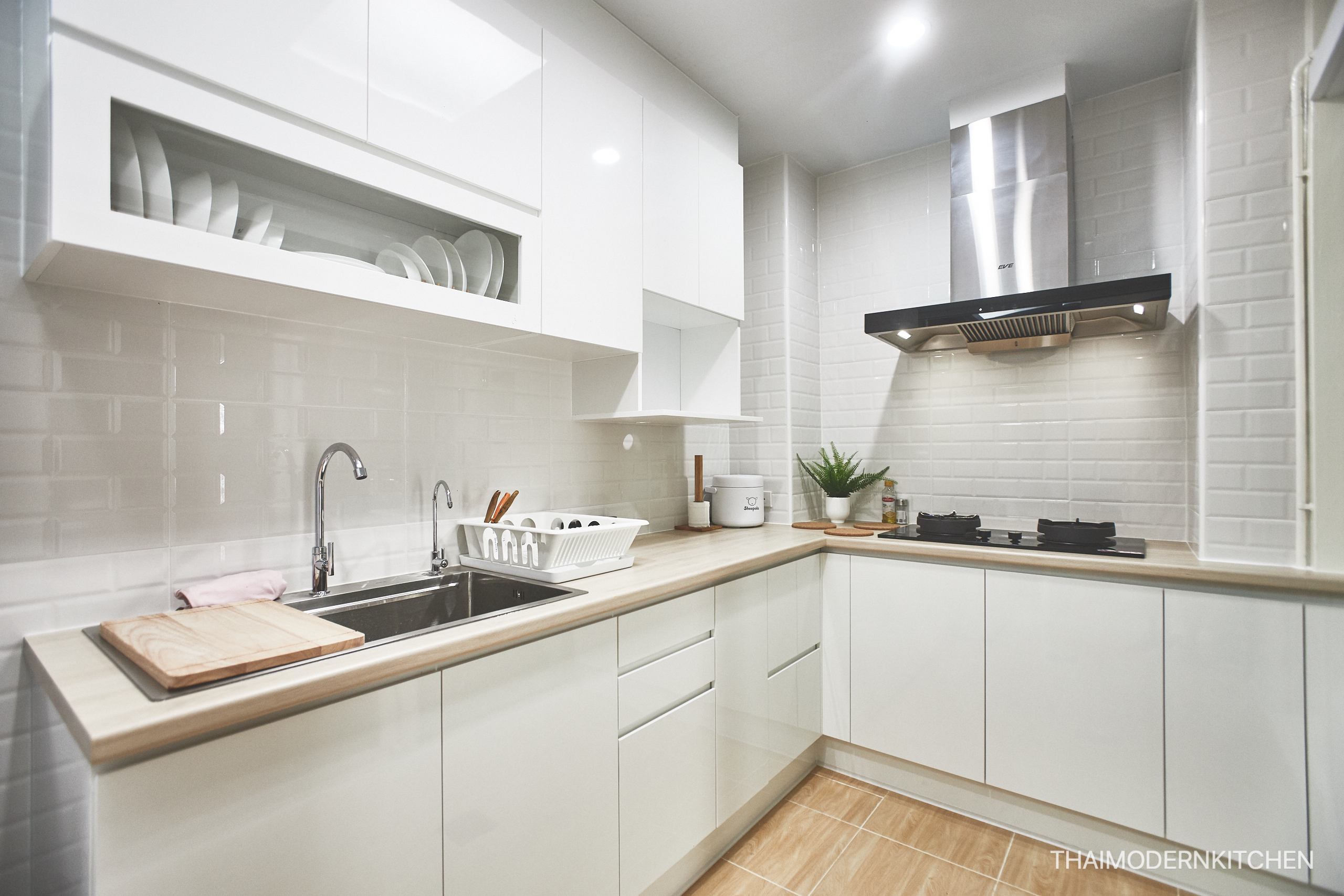 #ครัวบิ้วอิน ราคา 53000- #ติดเสา ขนาด 2.2 ตู้บนล่าง 1.5 ตู้ล่าง Top laminate 53000-
