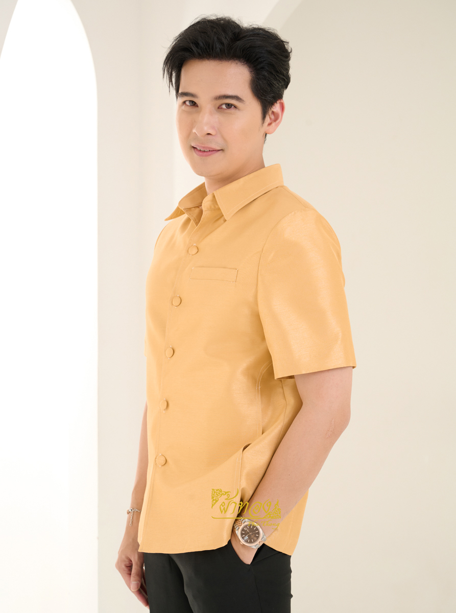 เสื้อผ้าไหมแพรทอง สีทองอ่อน ไซส์ M