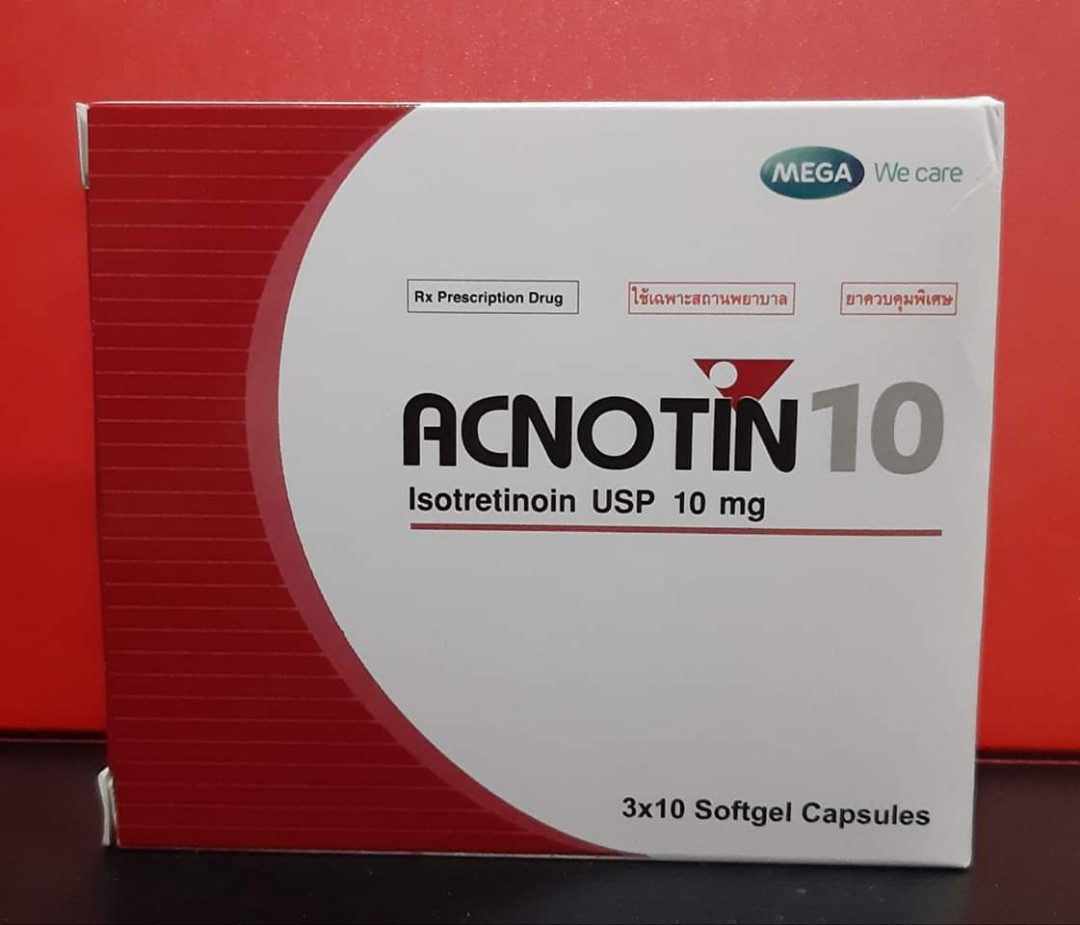 ACNOTIN-10 lsotretinoin รักษาสิว ชนิดอักเสบปานกลางจนถึงรุนแรง (กล่องละ 30 เม็ด)