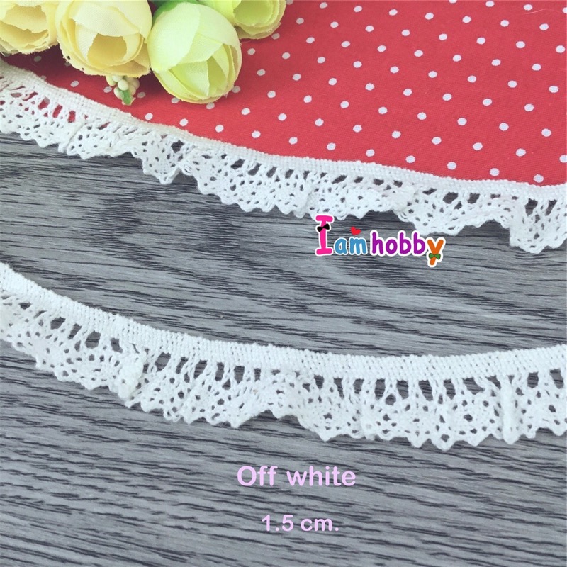 ระบายยืดลูกไม้ถัก สีออฟไวท์ ขนาด 15 มิล (1 หลา) เลือกแบบ
