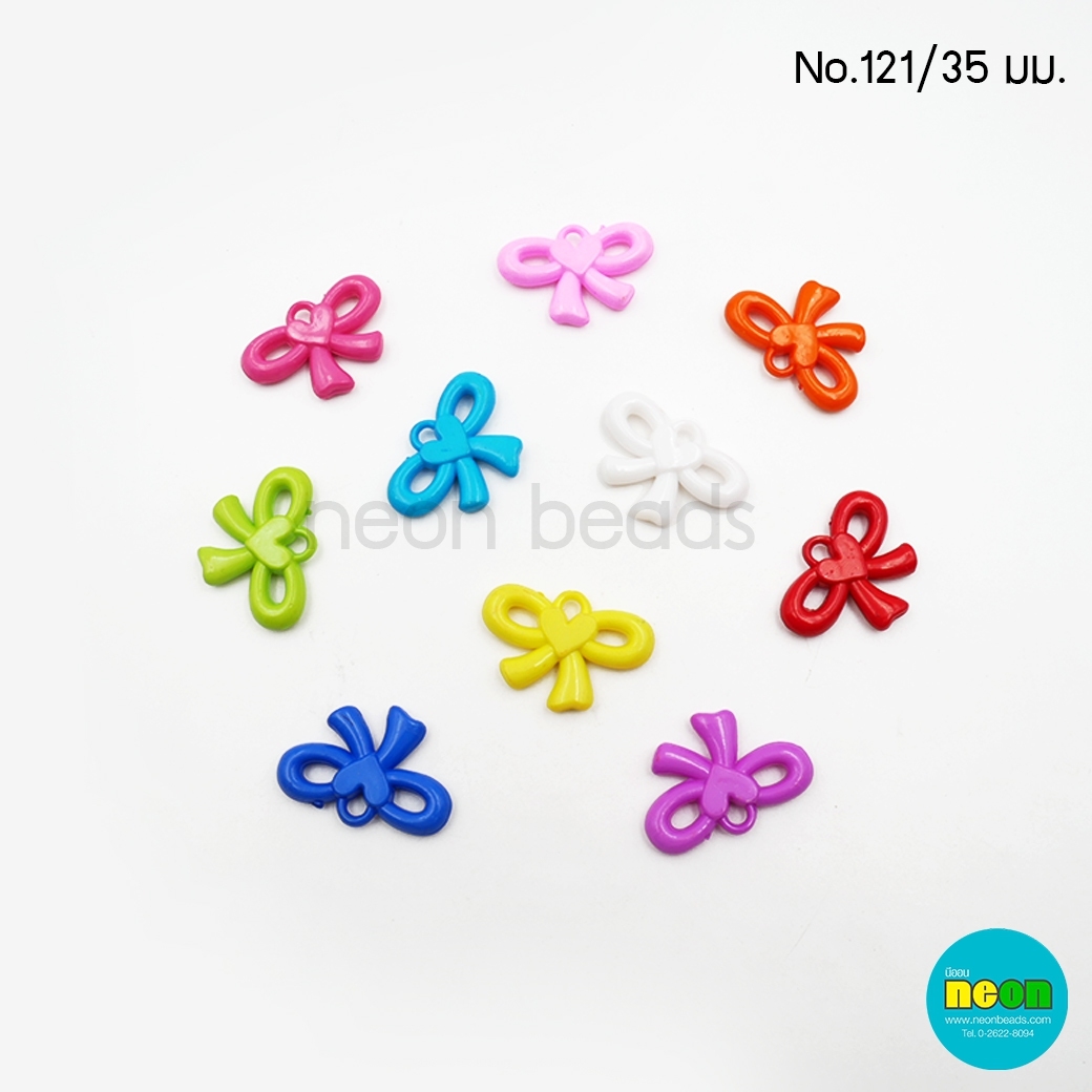 c035อะไหล่พลาสติกสีสดNo.121โบว์หัวใจ35มม.คละสี