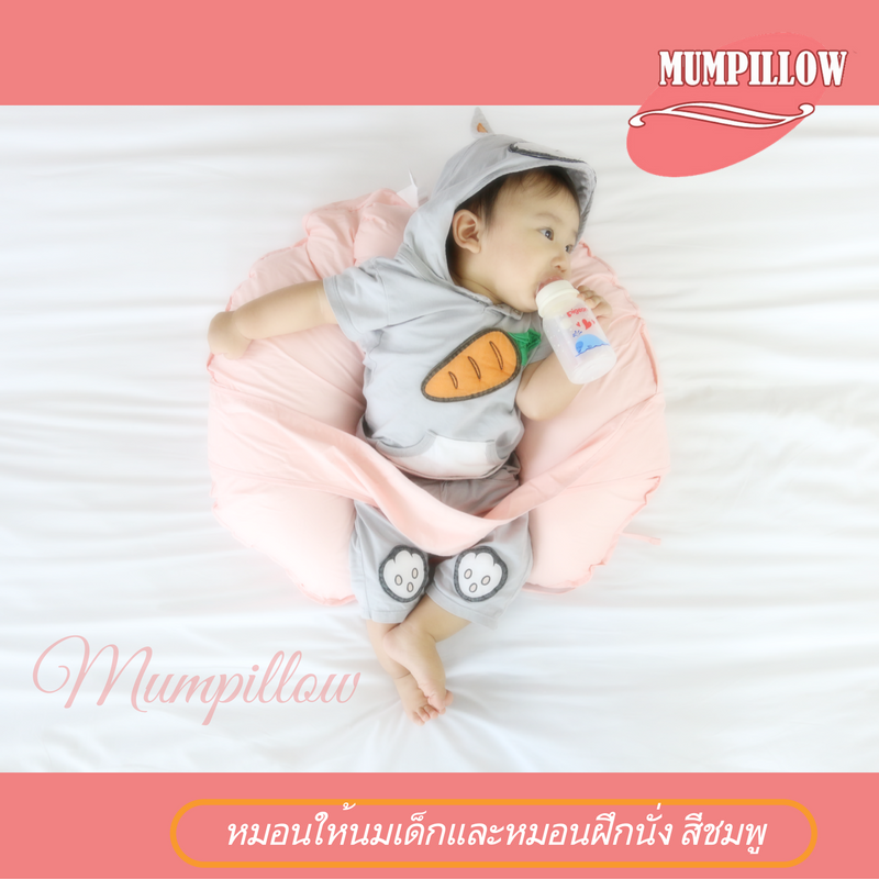 หมอนให้นม 2in1 เป็นทั้งหมอนฝึกนั่งและ หมอนรองให้นม สีชมพู รุ่นใหม่ เพิ่มหมอนรองศีรษะเด็กทารก