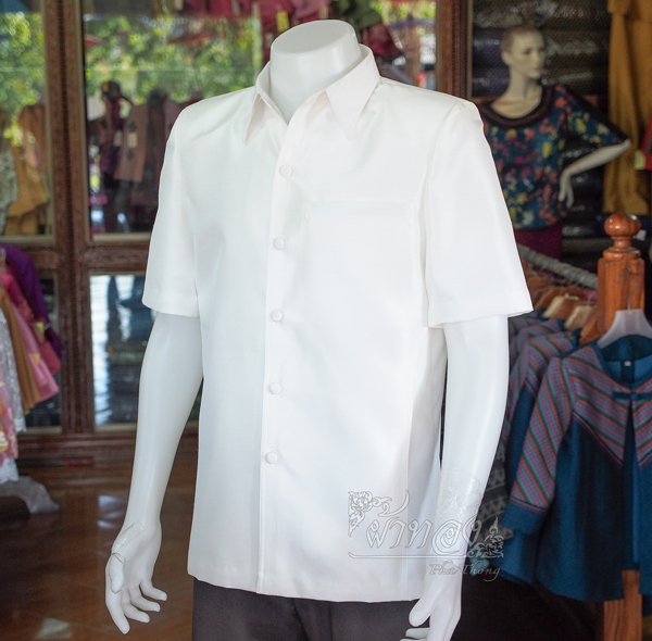 เสื้อผ้าไหมแพรทอง สีขาวงาช้าง ไซส์ 3XL
