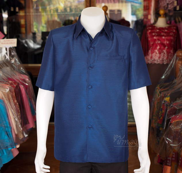 เสื้อผ้าไหมแพรทอง สีกรมท่า ไซส์ L