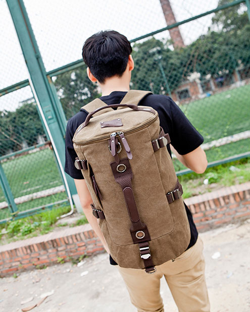 กระเป๋าเป้ backpack แฟชั้น เกาหลี ผ้าใบอย่างหนา สำหรับผู้ชาย สีกากี