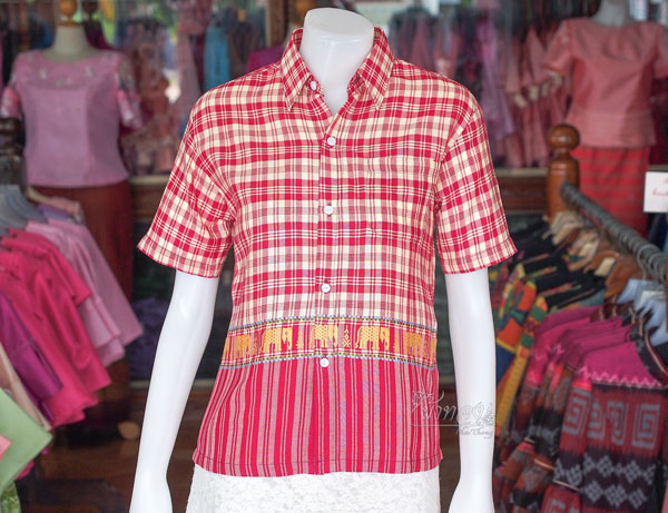เสื้อเชิ้ตผ้าฝ้ายทอลายช้าง ไม่อัดผ้ากาว ไซส์ 3XL