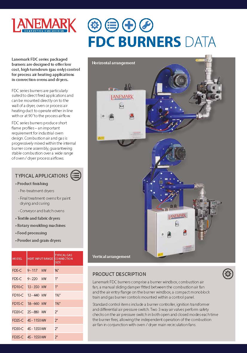 LANEMARK FD-C MK6 - Forced Draft Burner l เบิร์นเนอร์แก๊ส ระบบ Modulate Gas เตาอบลมร้อน เตาอบแห้ง กำลังสูงสุด 880 kW
