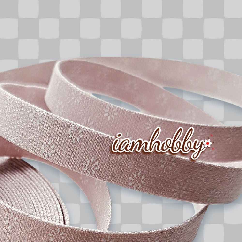 ริบบิ้นผ้า เทปผ้าสไตล์ญี่ปุ่น ขนาด 10 มิล สีกะปิอ่อนลายดอกไม้ (1 หลา)