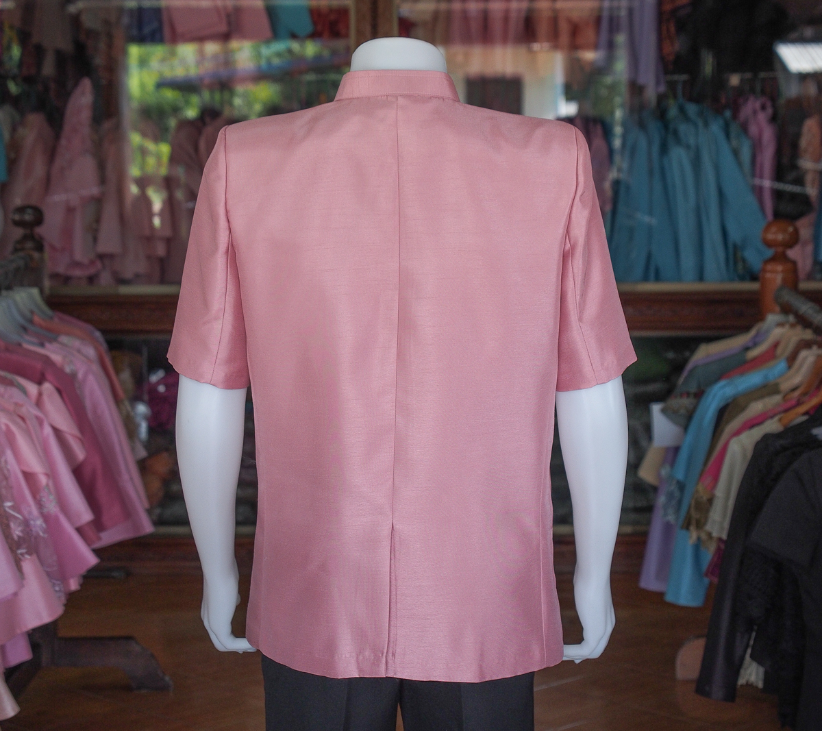 เสื้อผ้าไหมแพรทอง คอพระราชทาน สีชมพูกะปิ ไซส์ M