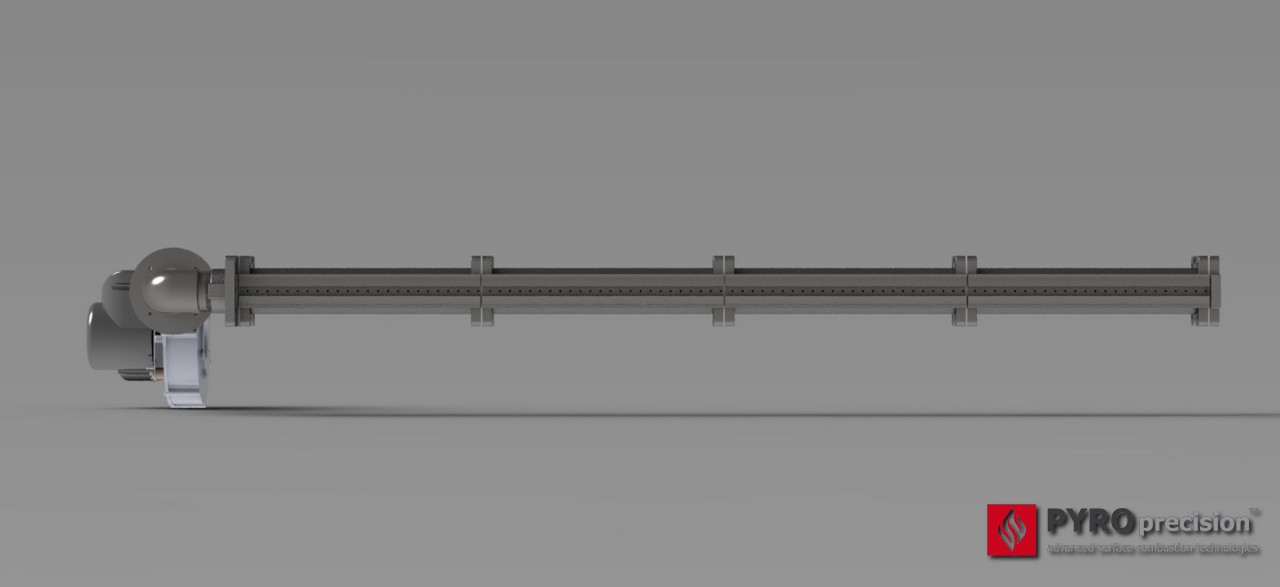 หัวเตาแก๊ส ตรงยาว LD305-PMX-4 Linear Gas Burner (Premix) ความยาวโมดูล1.2ม กำลัง 90-270 กิโลวัตต์ เครื่องอบแห้งแบบถังหมุน (Rotary Dryer)