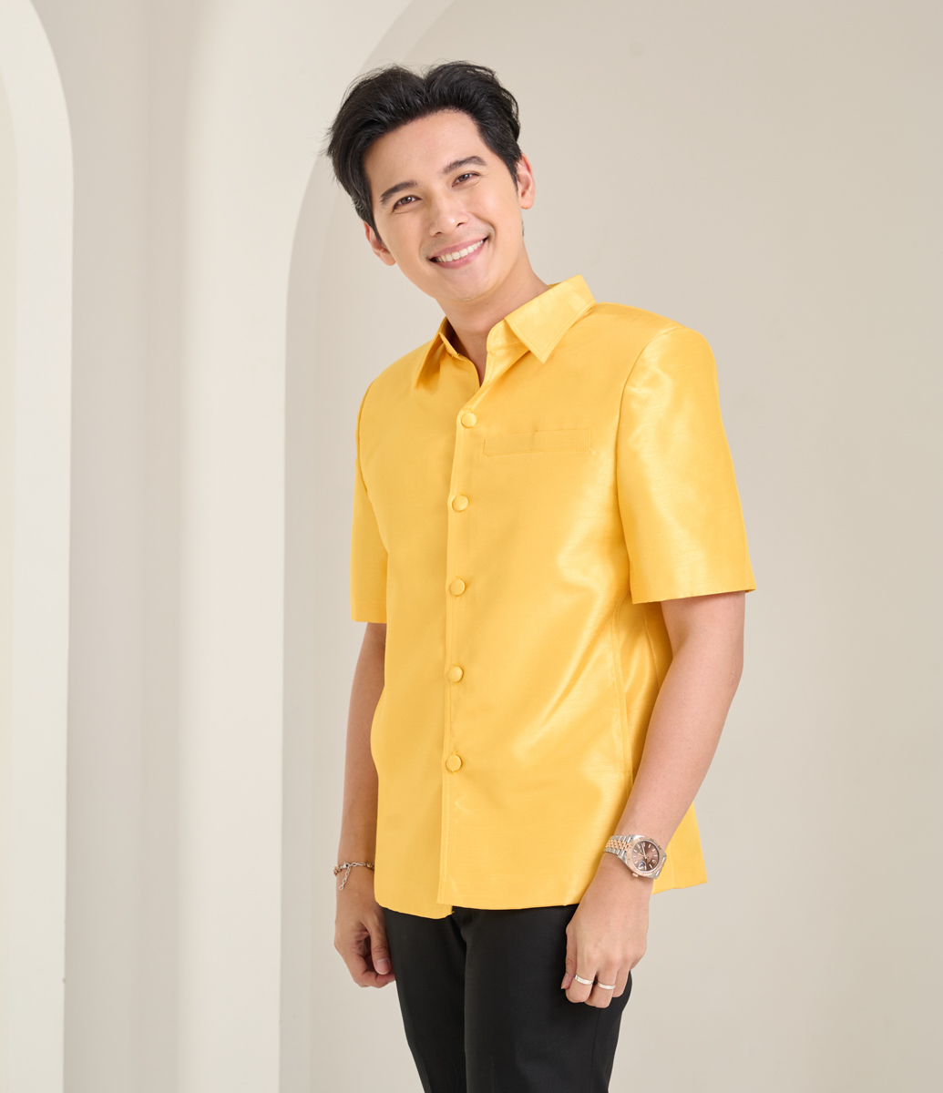 เสื้อผ้าไหมแพรทอง สีเหลือง ไซส์ 2XL