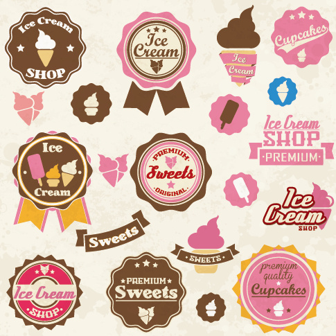 ฉลากอาหาร ของกิน สไตล์การออกแบบดีไซน์แบบใช้สีหวานๆ ฉลากไว้ใช้แปะกับแพคเกจไอศกรีม,ถ้วยไอศกรีม // ตัวอย่างดีไซน์ สติ๊กเกอร์ฉลาก Chill Shop Package