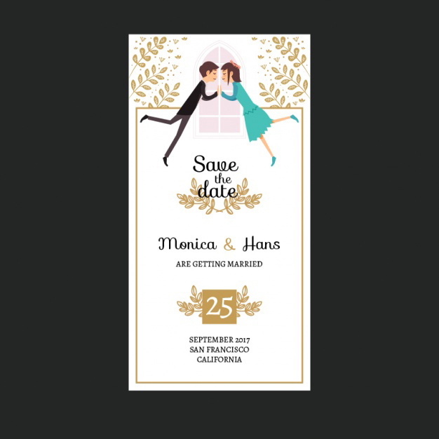 การ์ดแต่งงาน Wedding card สไตล์การออกแบบดีไซน์แบบเรียบๆแต่ตกแต่งด้วยตัวการ์ตูนคู่บ่าวสาวเพิ่มความดึงดูดน่าสนใจ การ์ดงานแต่ง ไว้สำหรับ เรียนเชิญแขกผู้มีเกียรติเข้ามาร่วมงานแต่งงาน // ตัวอย่างดีไซน์ การ์ดแต่งงาน การ์ดเชิญ การ์ดสวยๆ