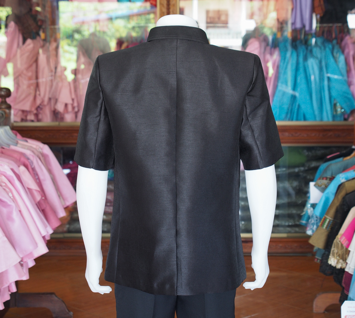 เสื้อสูทไหมมุก สีดำ ไซส์ 4XL