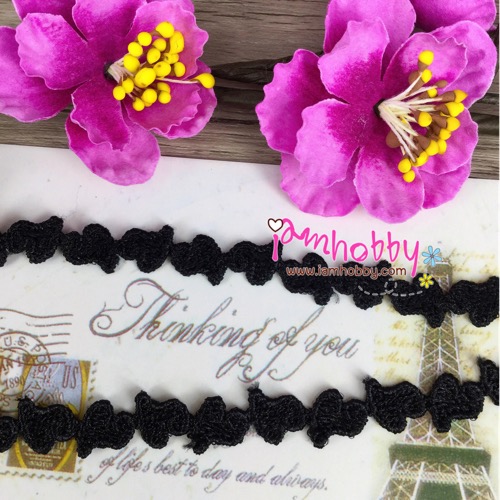ลูกไม้ถักหัวใจสีดำ ขนาด 12 มิล (1 หลา)