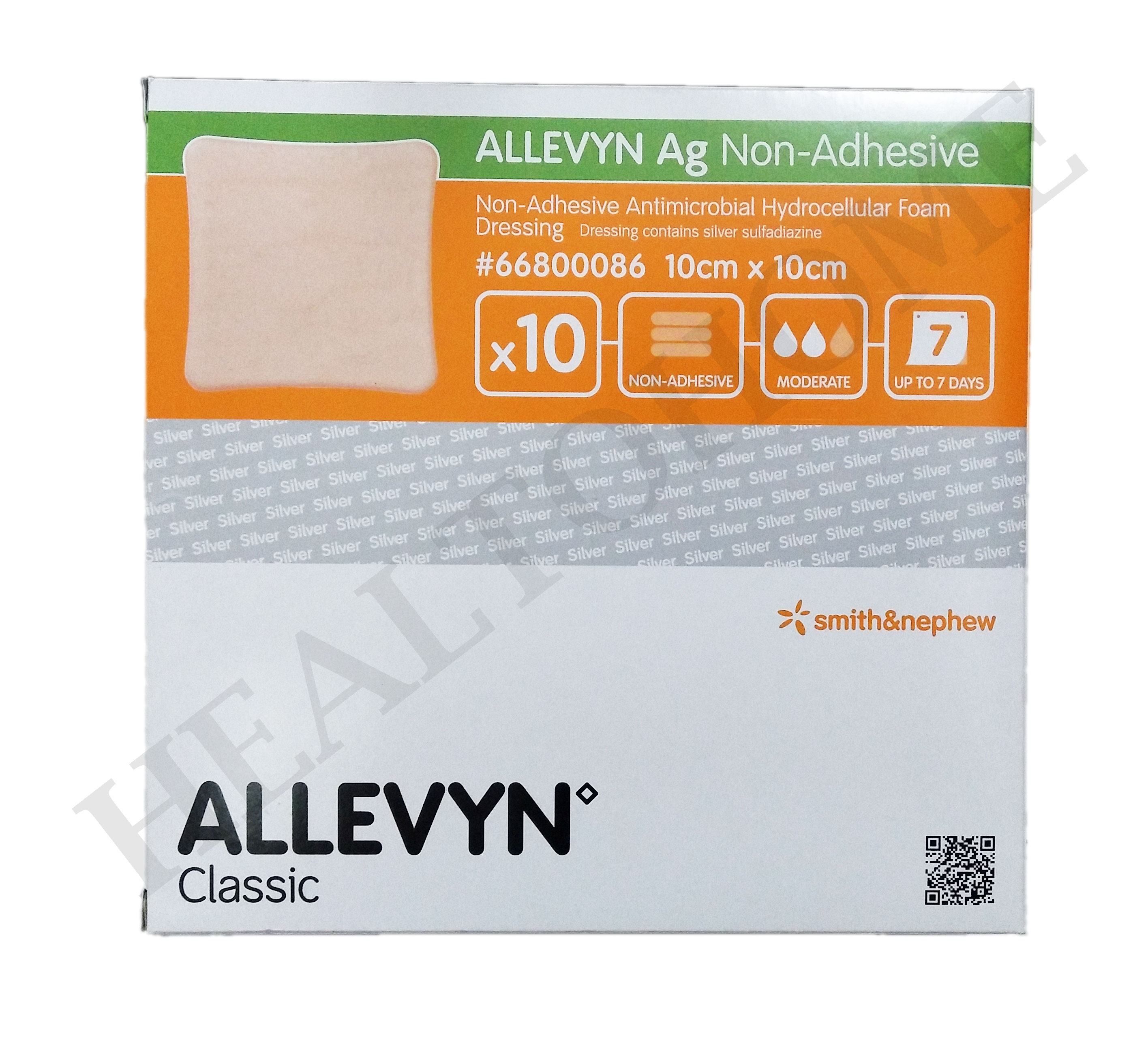 Allevyn มี Ag/ไม่มี Ag Non-adhesive แผ่นแปะแผลกดทับ 10x10 ซม.