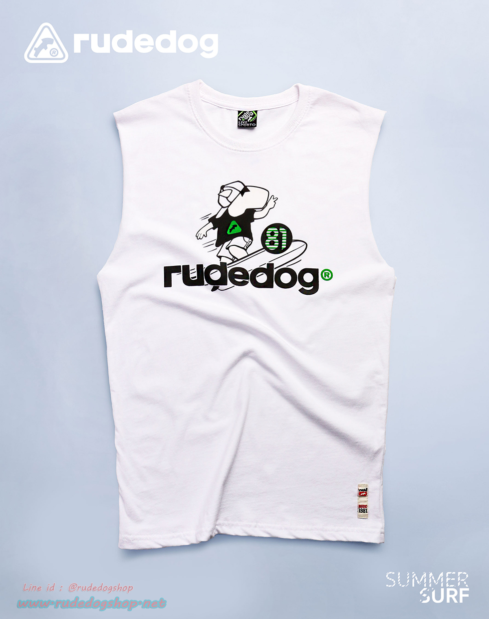 เสื้อยืดแขนกุด rudedog รุ่น Summer Surf (ซัมเมอร์ เซิร์ฟ) สีขาว