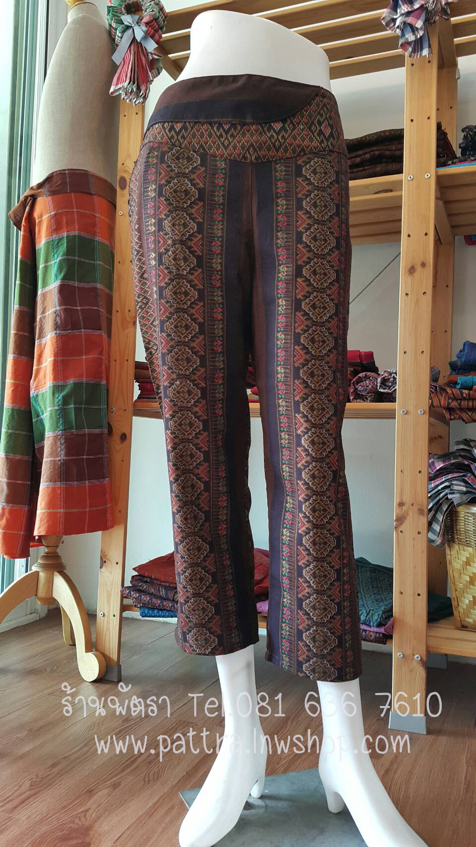 กางเกงผ้าฝ้ายผ้าพื้นเมือง5ส่วน