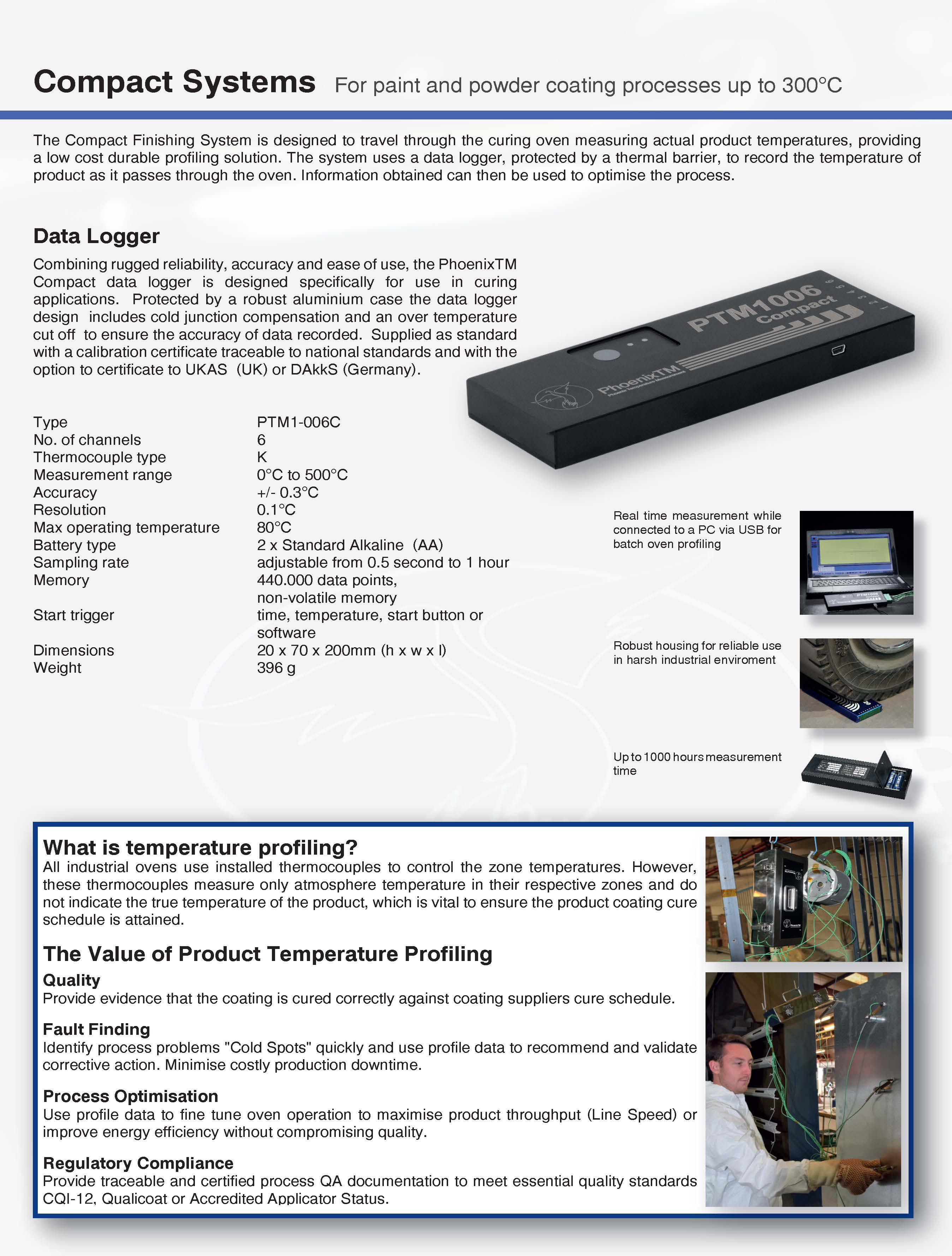 PhoenixTM 6Ch Compact Finishing System - Exposed Probe l เครื่องบันทึกอุณหภูมิ อุตสาหกรรมอบแห้ง อบสีน้ำมัน อบสีฝุ่น