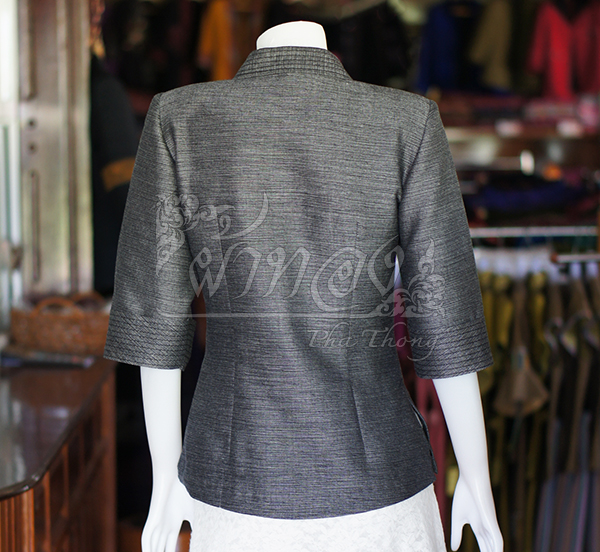 เสื้อผ้าฝ้ายสายฝน ปกเชิ้ตคอวี สีดำ ไซส์ L