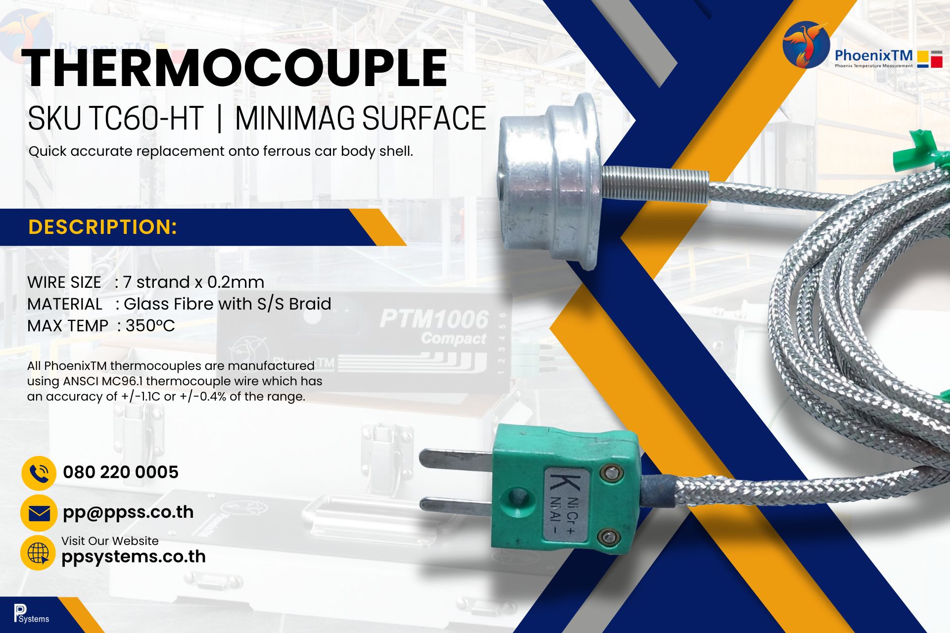 PhoenixTM MiniMag Hi-Temp Surface Thermocouple (350°C) l สายวัดอุณหภูมิชนิดแม่เหล็กแบบมินิแม็กซ์ สำหรับวัดชิิ้นงานโลหะอบสีอุุณหภูมิสูง 350°C