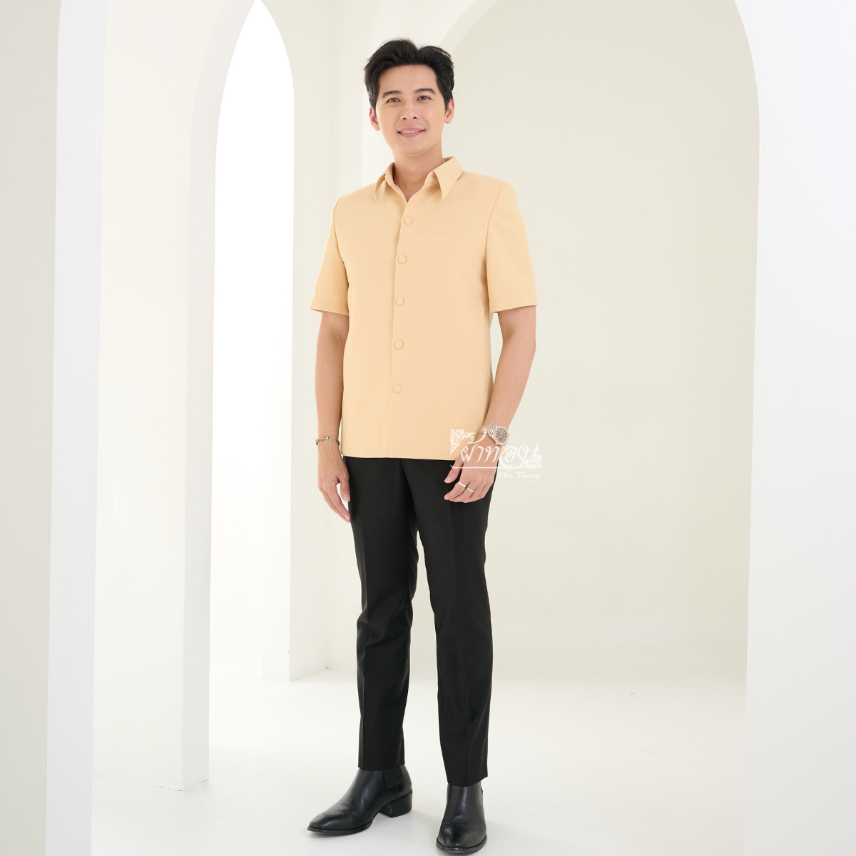 เสื้อผ้าฝ้ายแพรเงิน สีเหลืองครีม ไซส์ 2XL