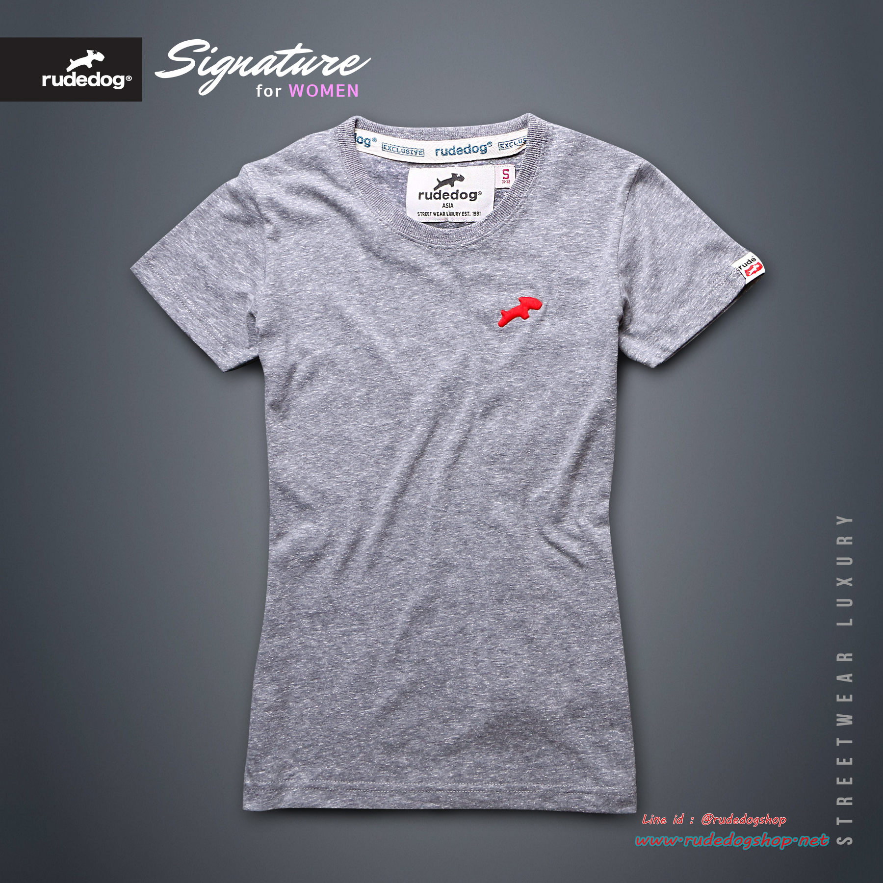เสื้อยืด Rudedog ผู้หญิง รุ่น Signature สีสโนว-ดำ