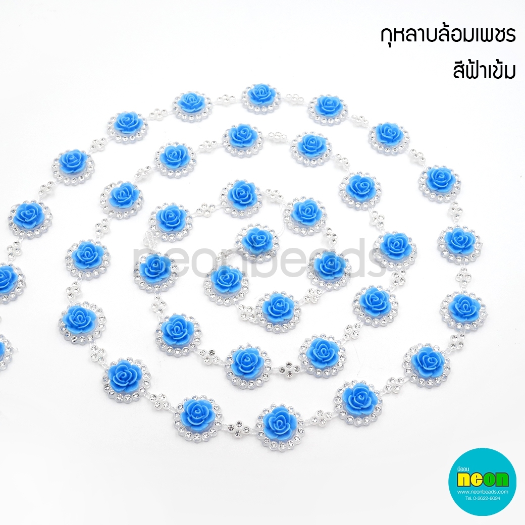 มุกเส้นNo.17ฟ้าเข้ม-กุหลาบล้อมเพชร/10หลา