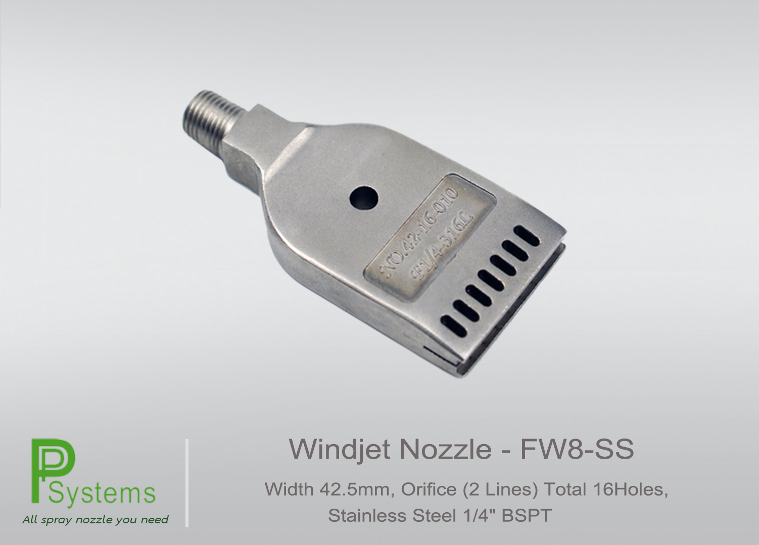 WINDJET NOZZLE, WIDTH 42.5MM, ORIFICE (2 LINES) TOTAL 16HOLES, STAINLESS STEEL 1/4" BSPT l หัวฉีดพ่นลม สแตนเลสสตีล