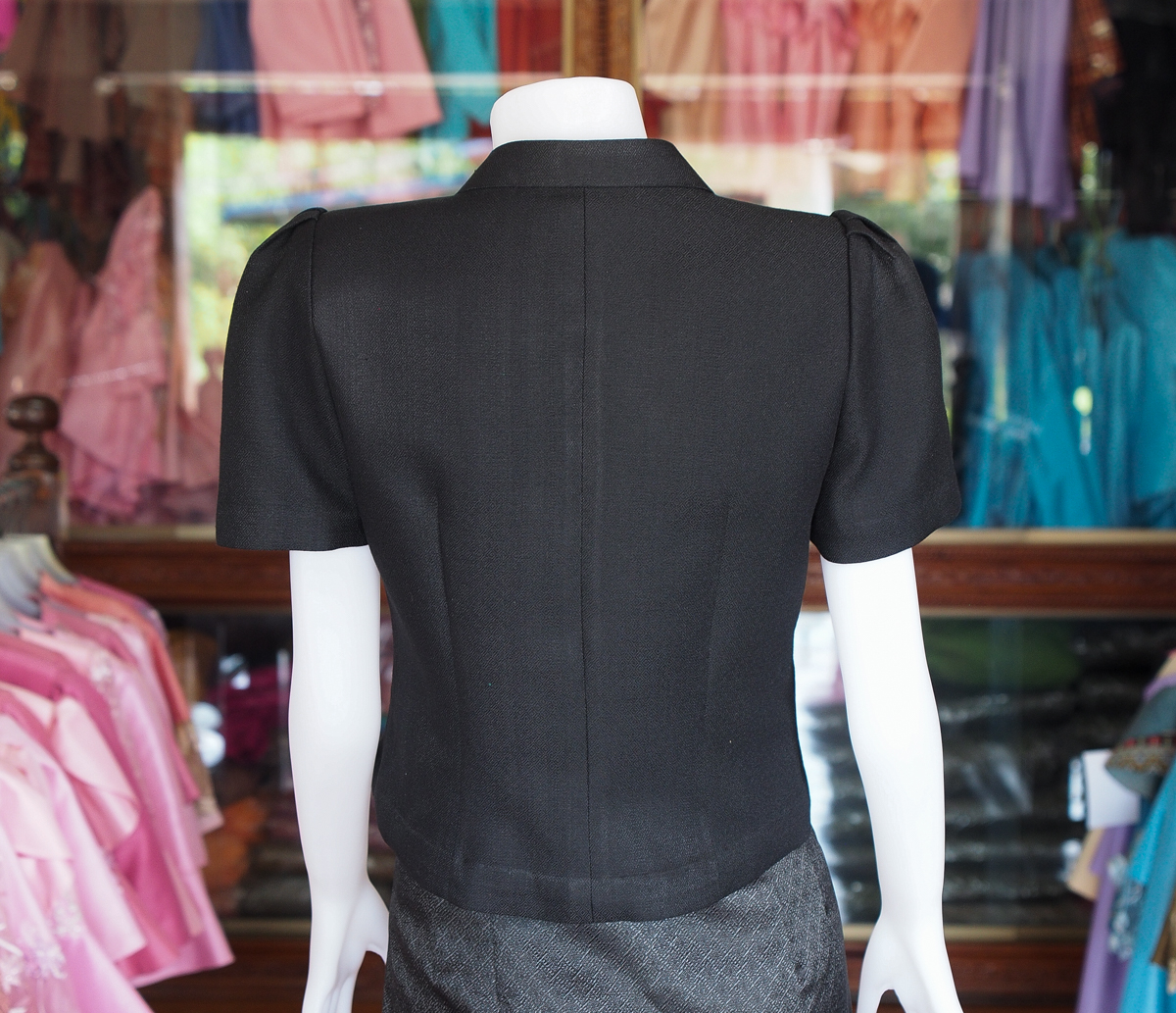 เสื้อผ้าฝ้ายทอลายลูกแก้ว สีดำ ไซส์ L