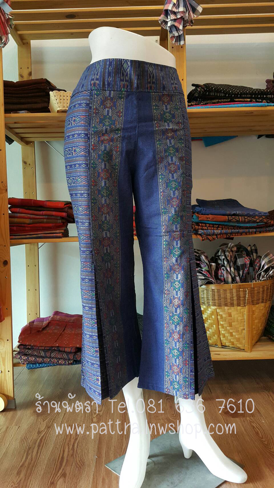 กางเกงผ้าฝ้ายผ้าพื้นเมือง5ส่วน