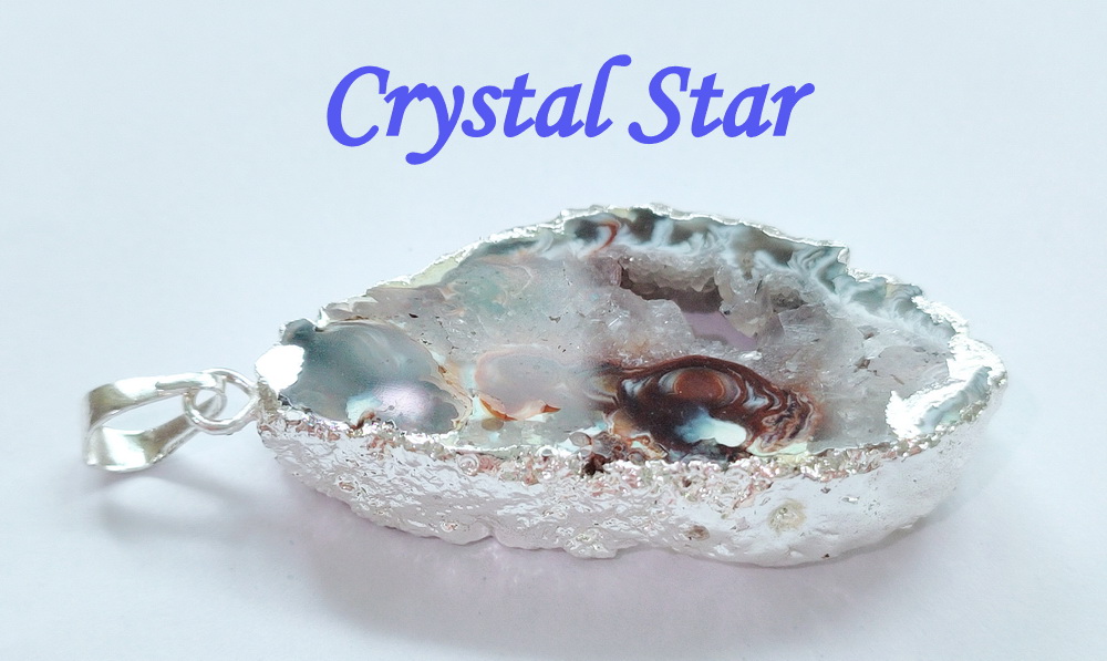 จี้อาเกต ตัวเรือนโรเดียมสีเงิน