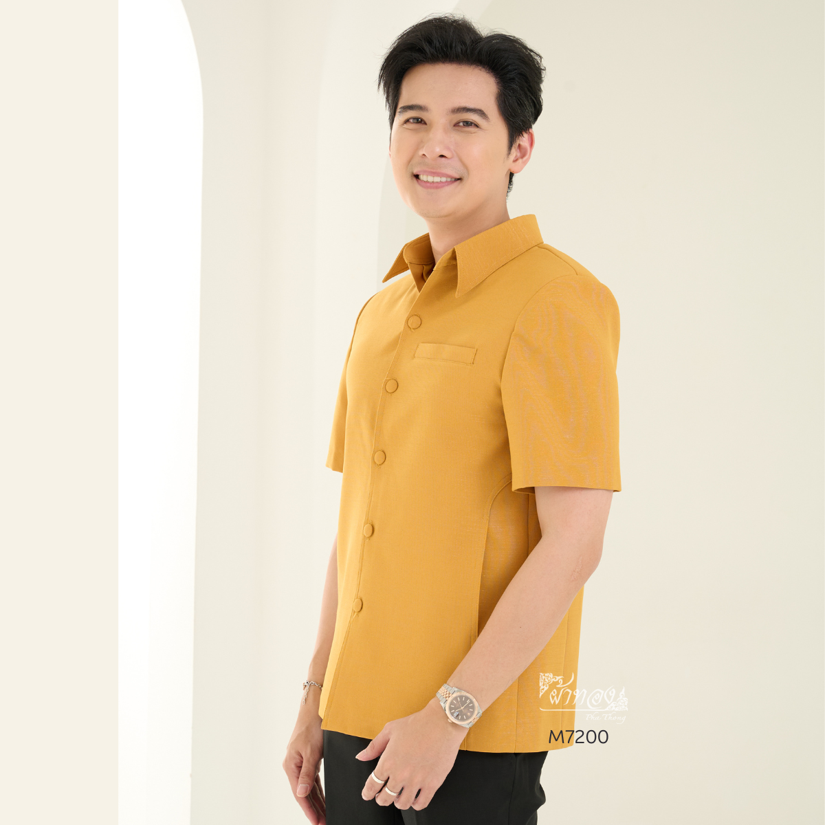 เสื้อผ้าฝ้ายแพรเงิน สีเหลืองทอง ไซส์ S