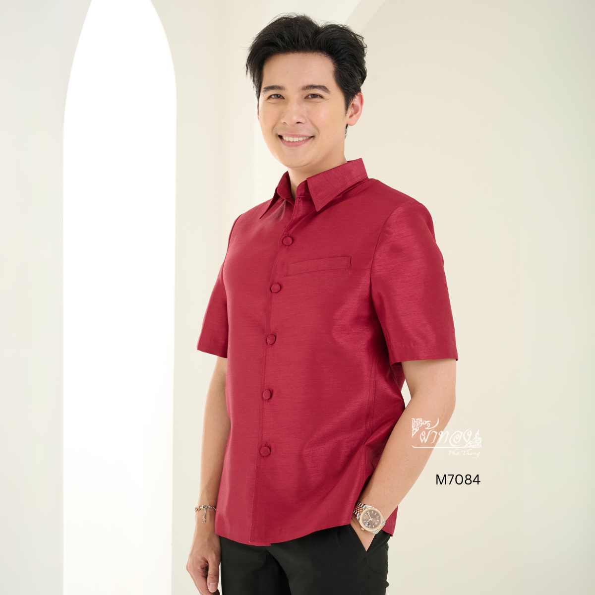 เสื้อผ้าไหมแพรทอง สีแดง ไซส์ 3XL