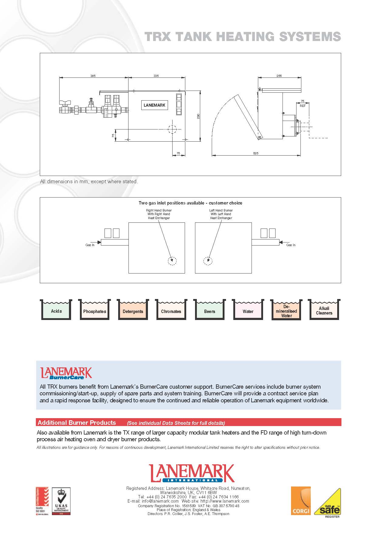 LANEMARK TRX - Tank Heating Gas Burners l เครื่องพ่นไฟอุตสาหกรรม เบิร์นเนอร์ต้มน้ำ กำลังสูงสุด 45 kW