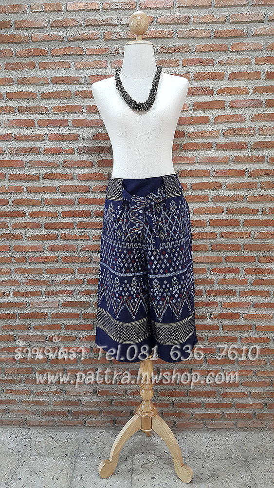 กางเกงผ้าฝ้ายผ้าพื้นเมืองแบบมีเชือกผูก