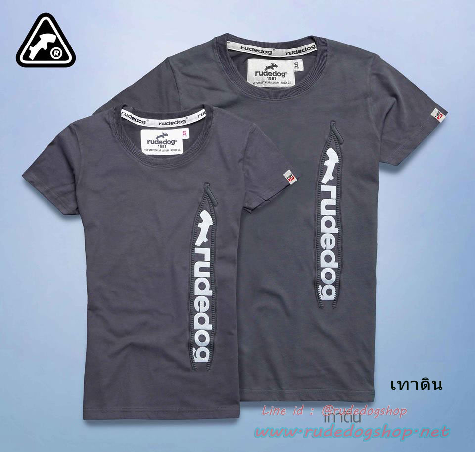 เสื้อยืดผู้หญิงคอกรมแขนสั้น rudedog รุ่น Zipper (ซิปเปอร์) สีเทาดิน
