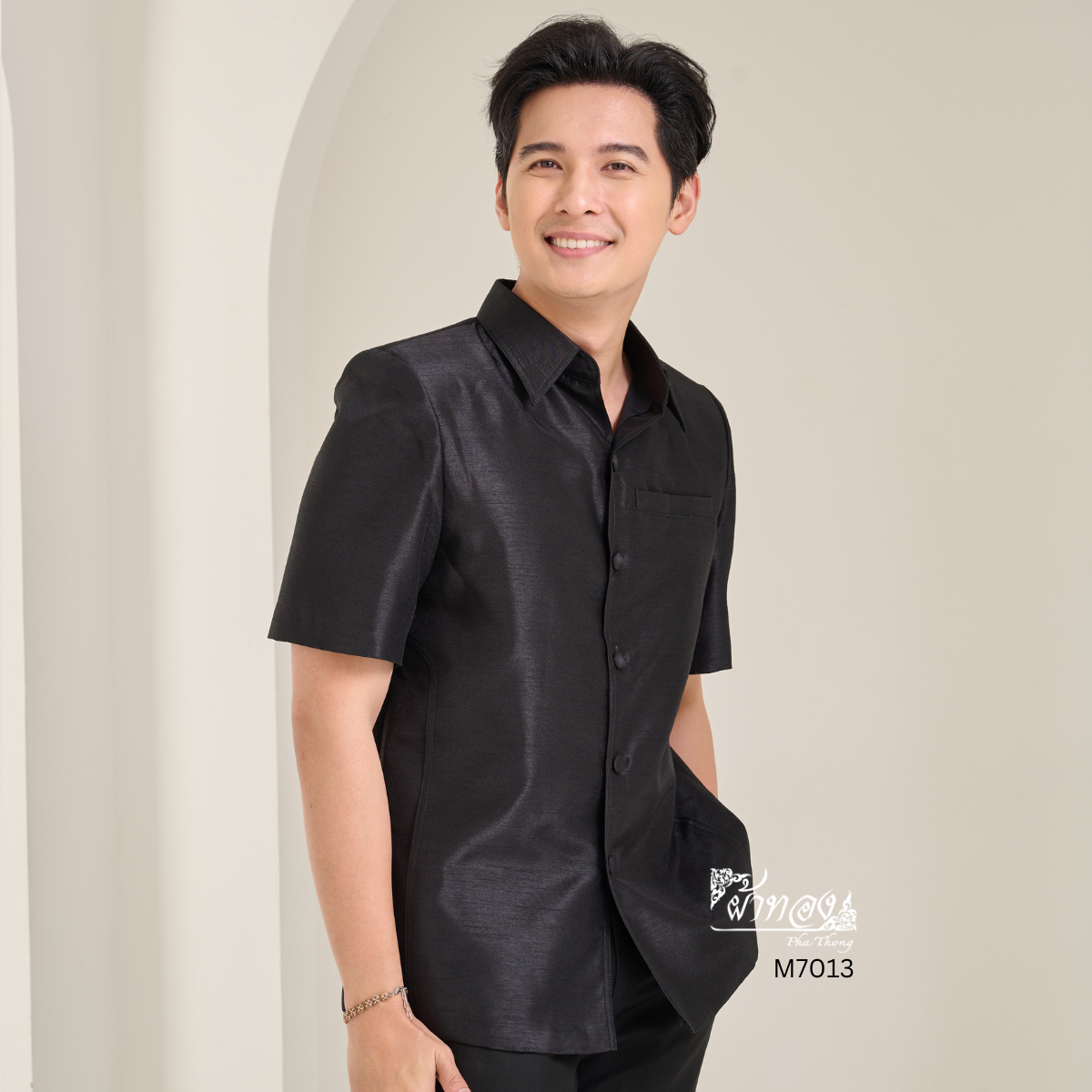 เสื้อผ้าไหมแพรทอง สีดำ ไซส์ 3XL