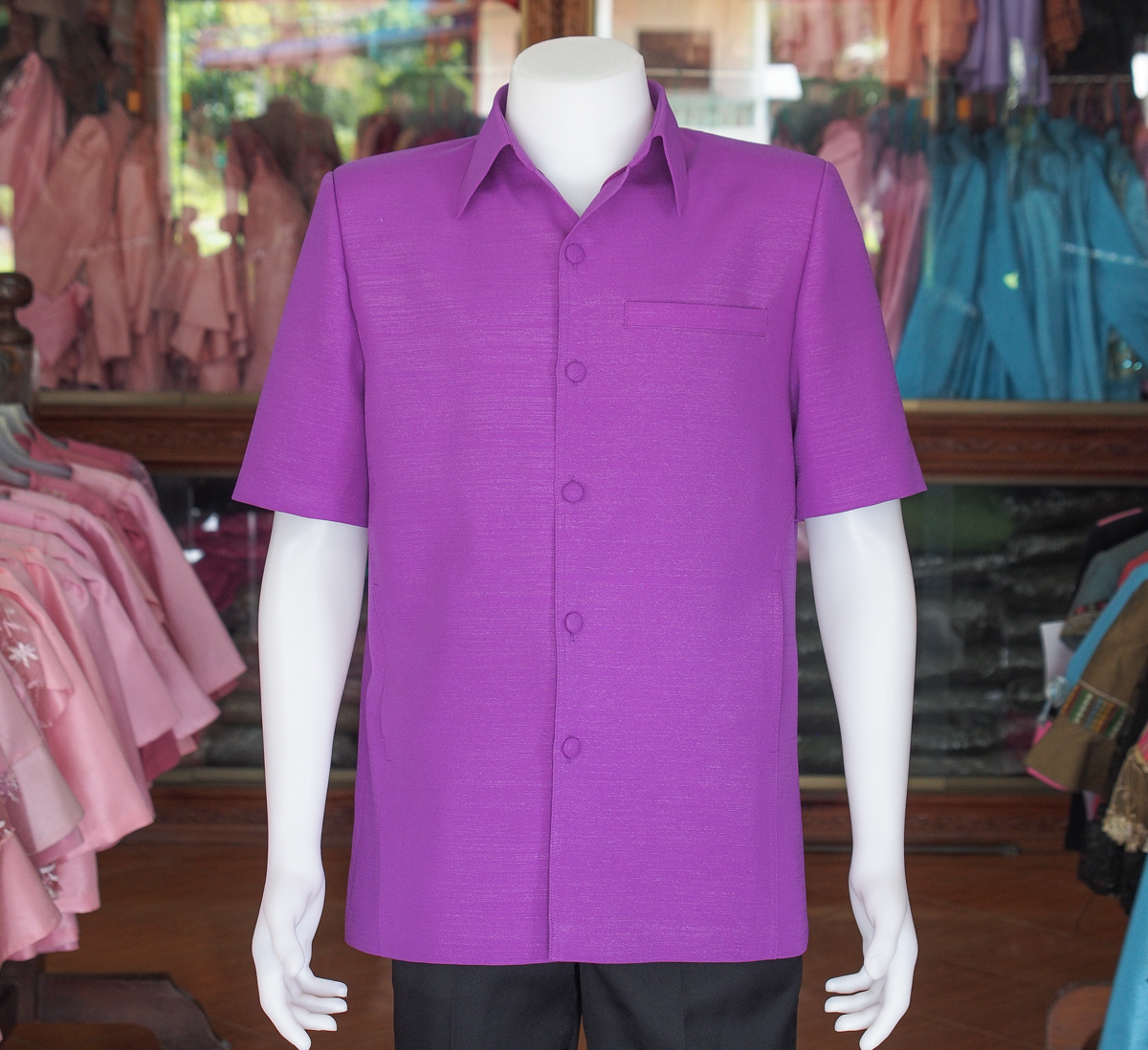 เสื้อผ้าฝ้ายแพรเงิน สีม่วงเข้ม ไซส์ XL