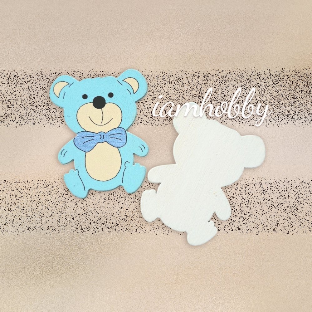 หมีไม้สีฟ้าอะไหล่งานฝีมือ&diy (แพ็คละ 20 ชิ้น)