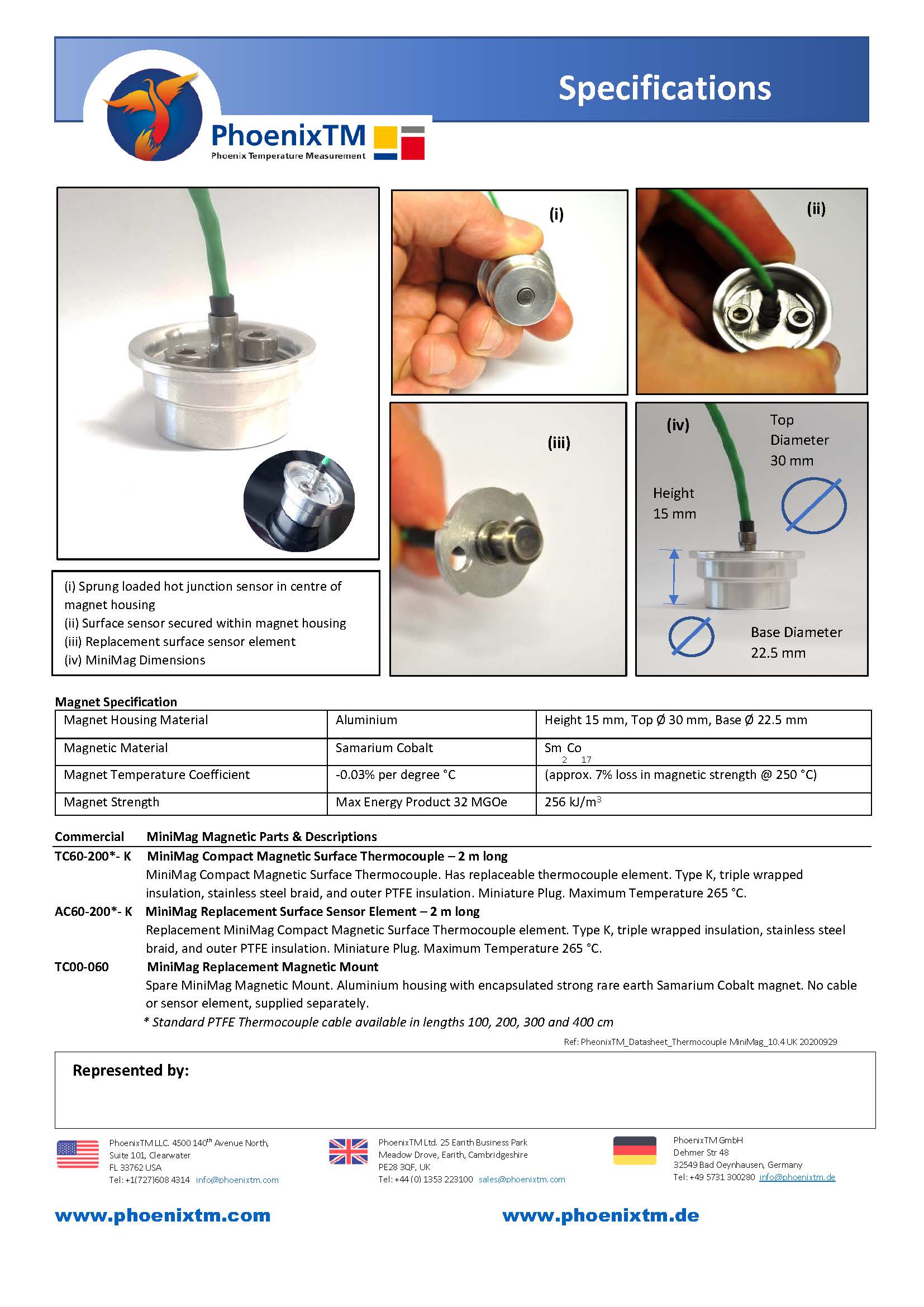 PhoenixTM MiniMag Surface Thermocouple (250°C) l สายวัดอุณหภูมิชนิดแม่เหล็กแบบมินิแม็กซ์ สำหรับวัดชิิ้นงานโลหะอบสีอุุณหภูมิสูง 250°C