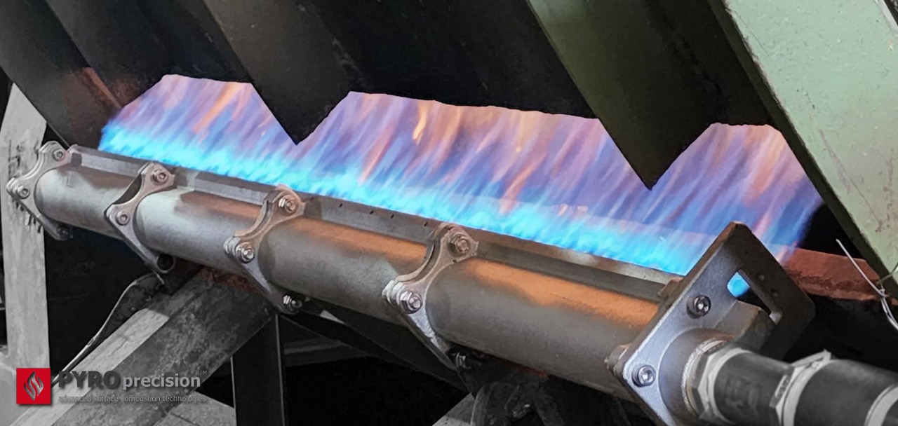 หัวเตาแก๊ส ตรงยาว LD305-PMX-4 Linear Gas Burner (Premix) ความยาวโมดูล1.2ม กำลัง 90-270 กิโลวัตต์ เครื่องอบแห้งแบบถังหมุน (Rotary Dryer)